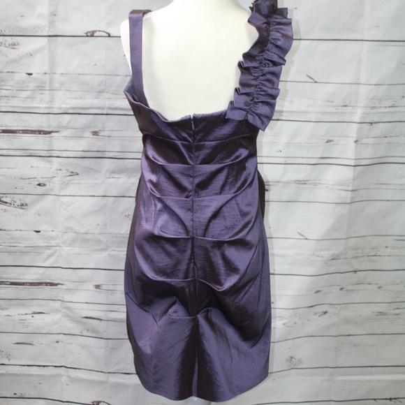 Rosette and Ruched Purple Party Dress - Picture 3 of 9